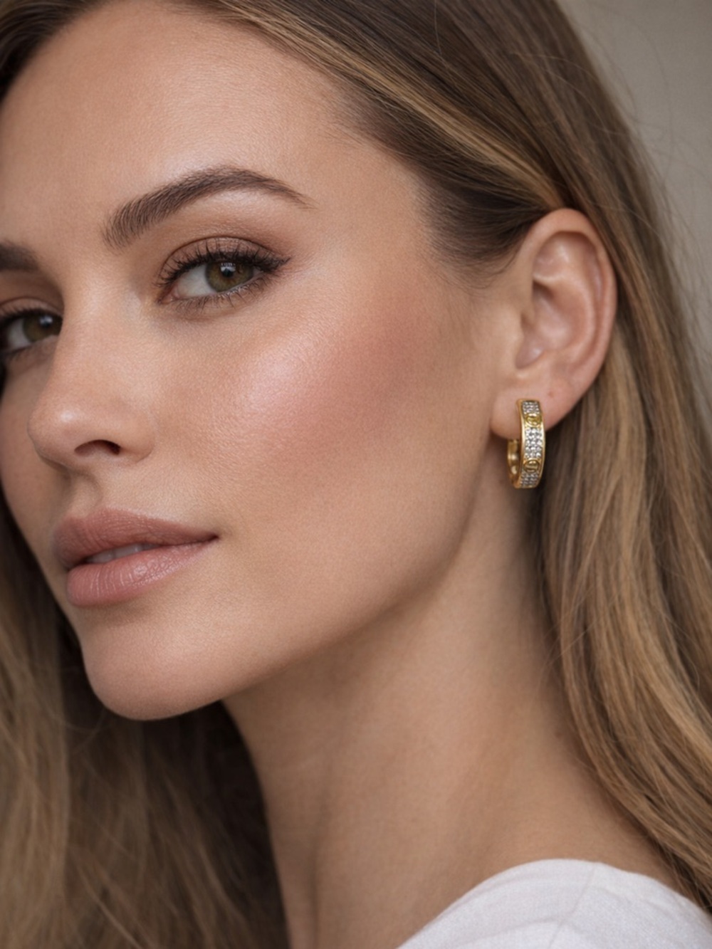 Adina Eden Gold Crystal Pave Hoop Earrings - Picture 2 of 9